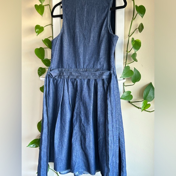 THRE3 Sleeveless Dark Blue Denim Vibes Button Up Fit & Flare Belted Dress EUC - Picture 11 of 16